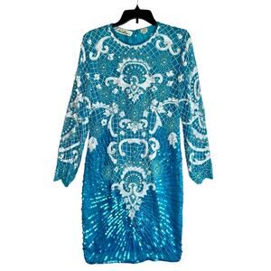 Lillie Rubin Vintage Beaded Silk Sheath Dress 80s Sequins